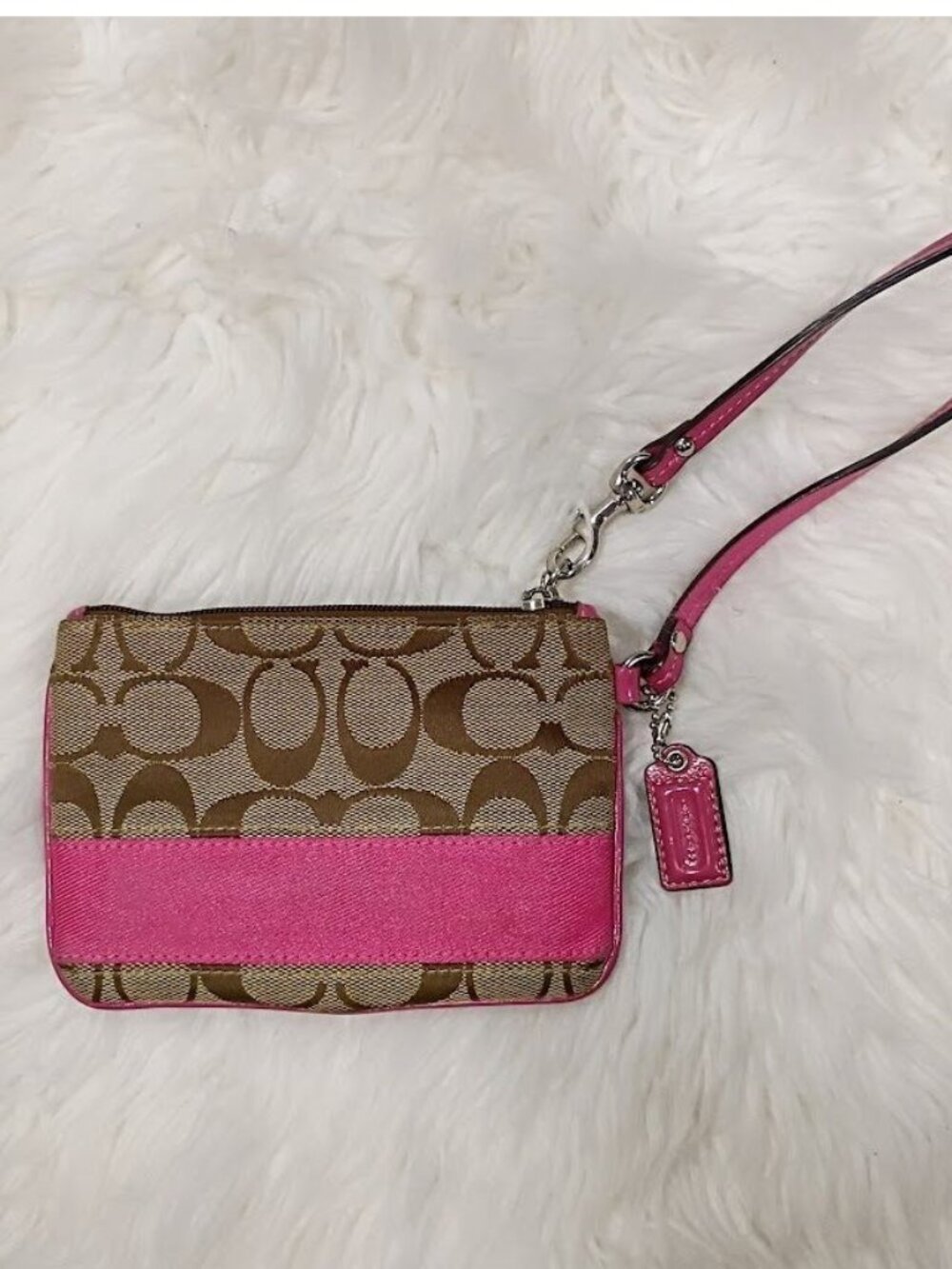 Coach Signature Brown & Pink Wristlet With Detachable Strap